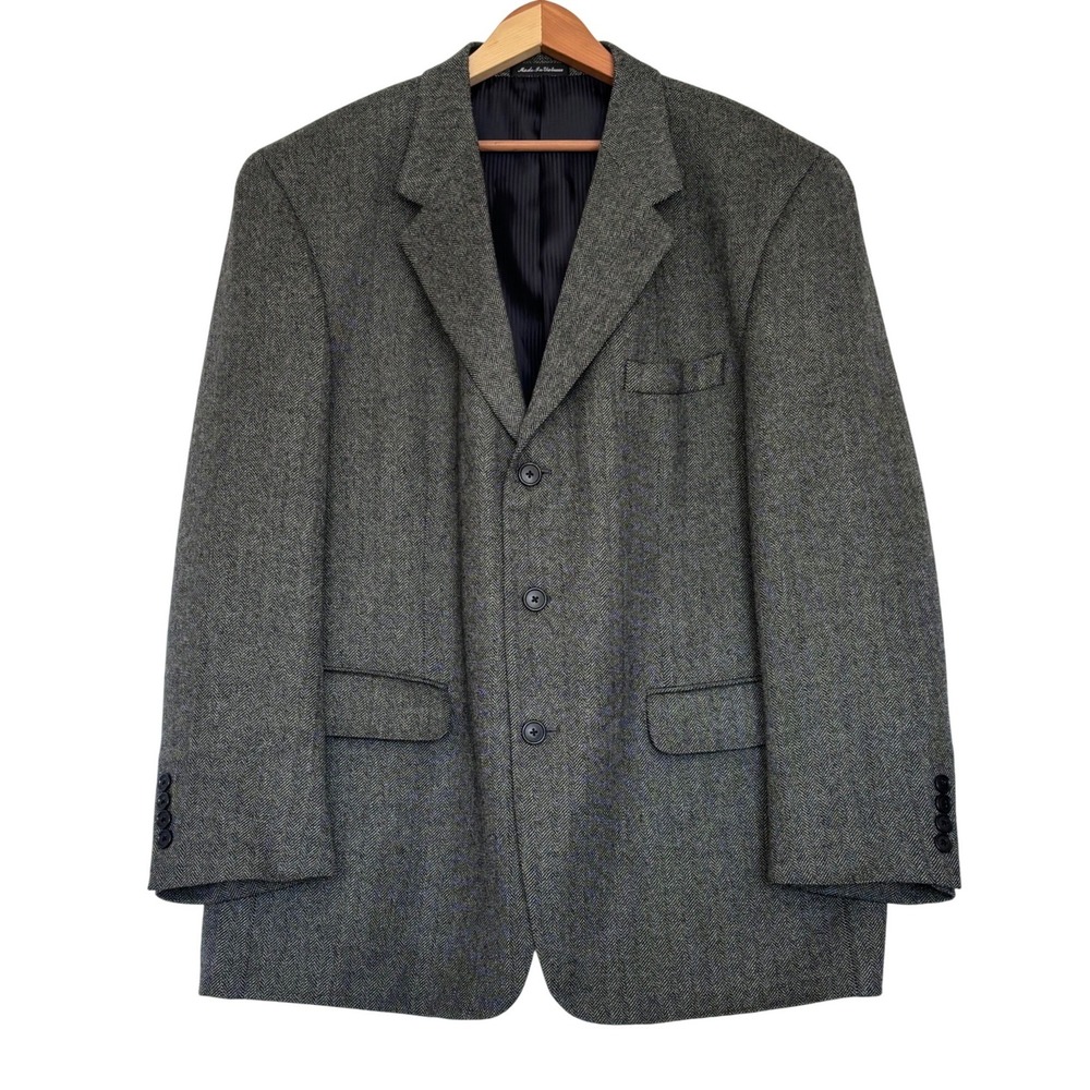 Woolmark Grey Herringbone Lambswool Cashmere Blazer Sport Coat Mens 44S